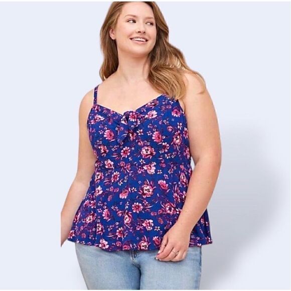 Torrid Blue & Pink Floral Peplum Eyelet Gauzy Tank Cami Sz 3X - Picture 3 of 15